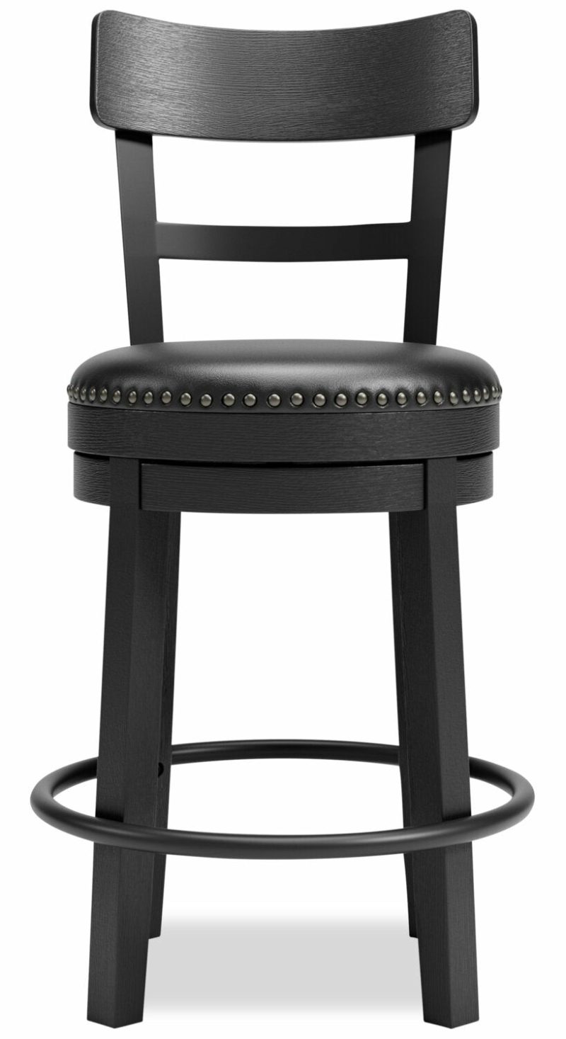 Otis Counter-Height Stool With Swivel Seat, Vegan Leather Fabric, Metal – Black Bar Stools