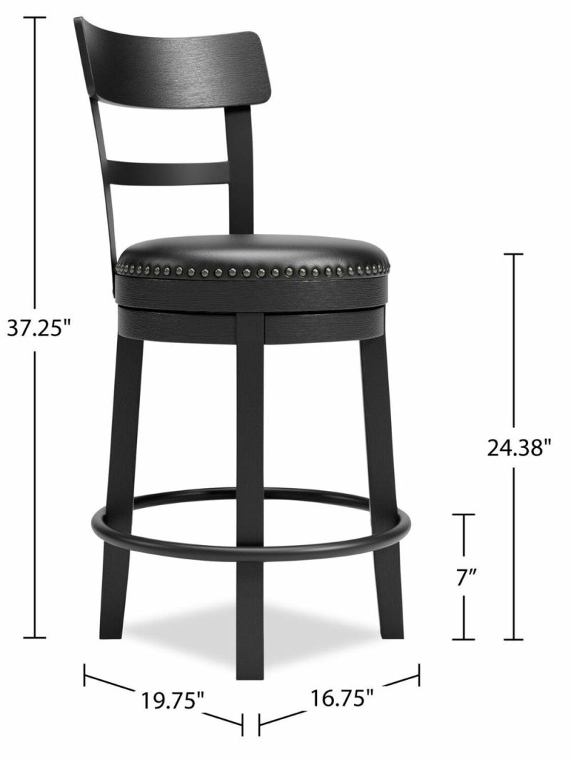 Otis Counter-Height Stool With Swivel Seat, Vegan Leather Fabric, Metal – Black Bar Stools