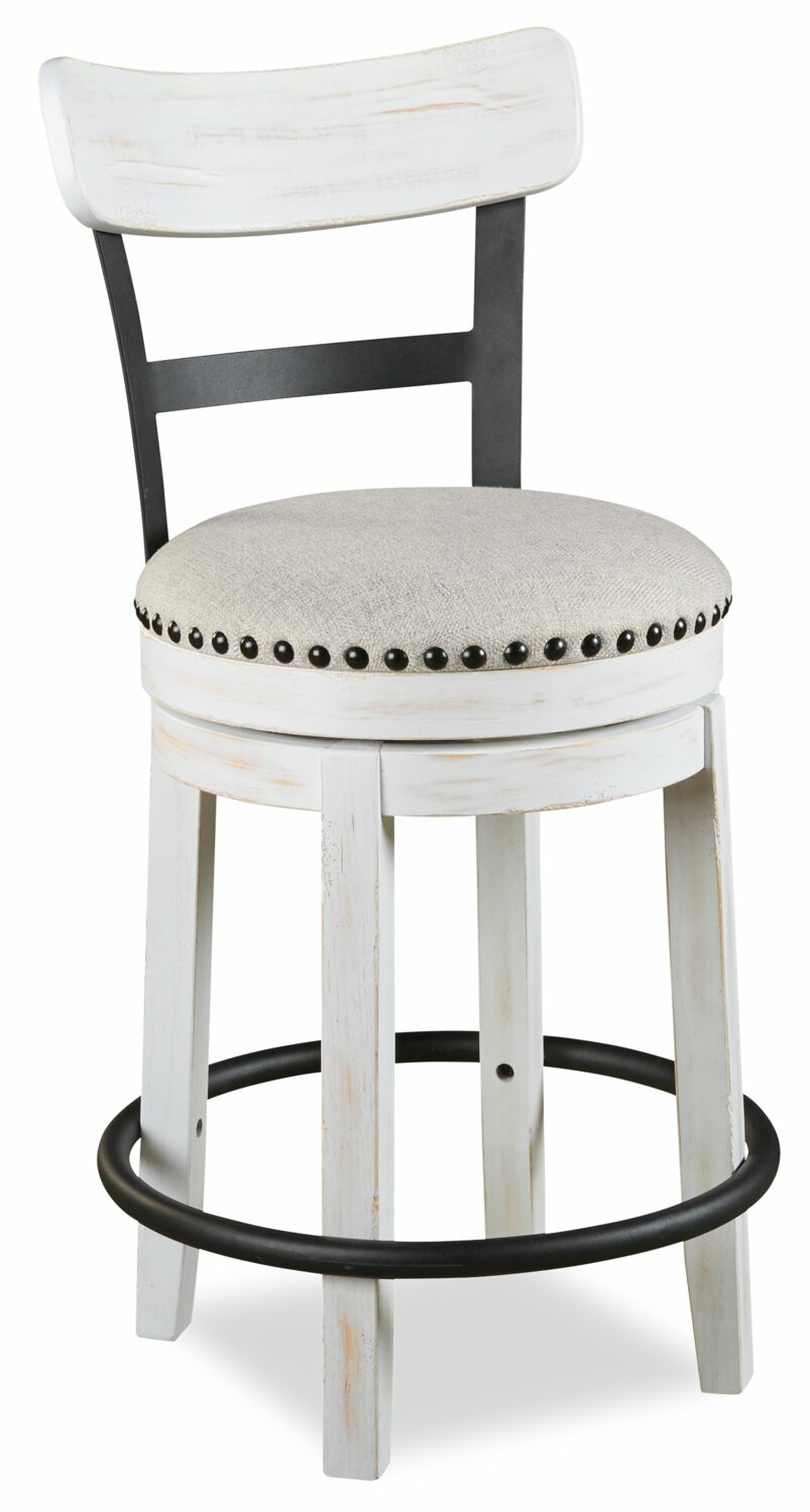 Otis Counter-Height Stool With Swivel Seat, Vegan Leather Fabric, Metal – White Bar Stools