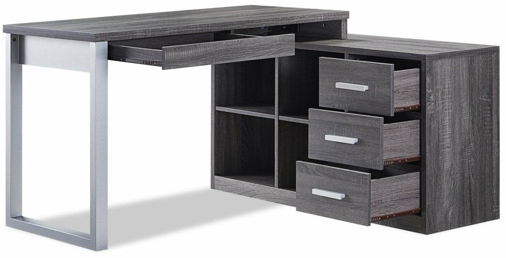 Owen 55″ Reversible Corner Desk With 4-Drawers & Cubbies – Distressed Grey Desks