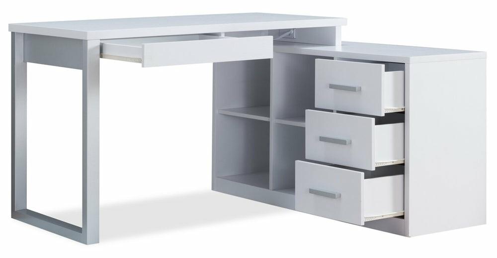 Owen 55″ Reversible Corner Desk With 4-Drawers & Cubbies – White Desks