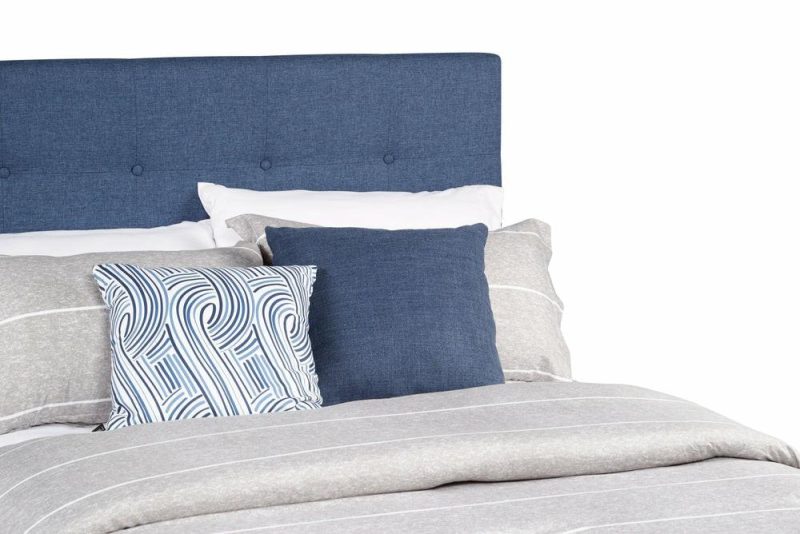 Page Upholstered Bed In Blue Linen-Look Fabric, Button Tufted – Full Size Bedroom