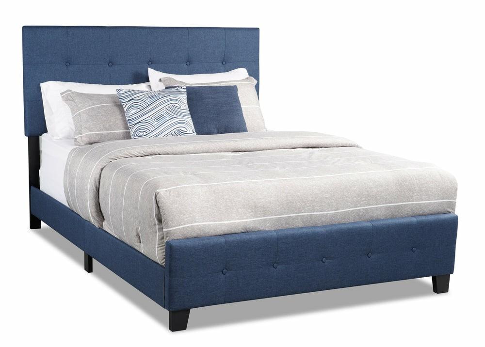 Page Upholstered Bed In Blue Linen-Look Fabric, Button Tufted – Queen Size Bedroom