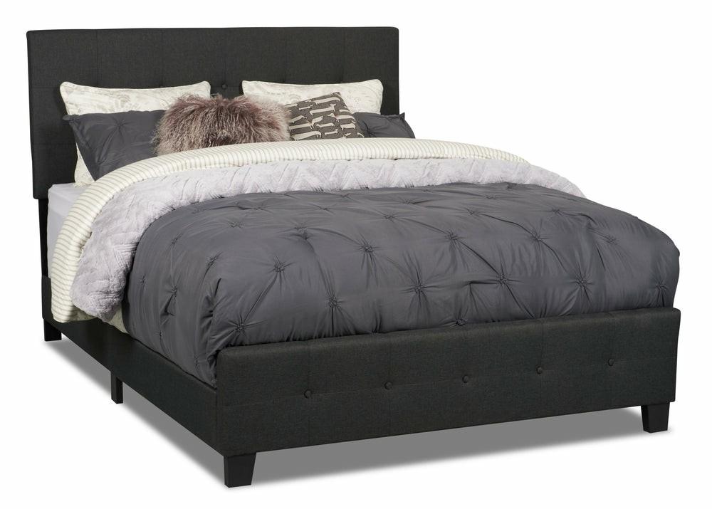 Page Upholstered Bed In Charcoal Linen-Look Fabric, Button Tufted – King Size Bedroom