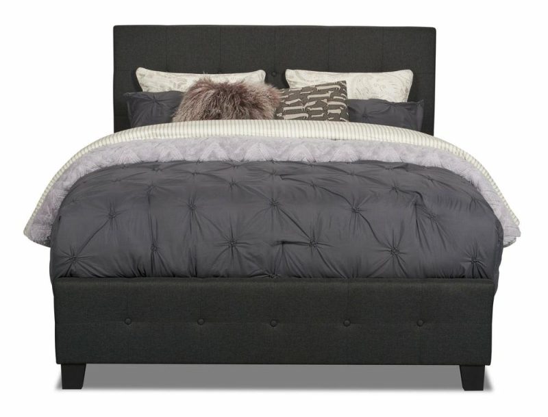 Page Upholstered Bed In Charcoal Linen-Look Fabric, Button Tufted – King Size Bedroom