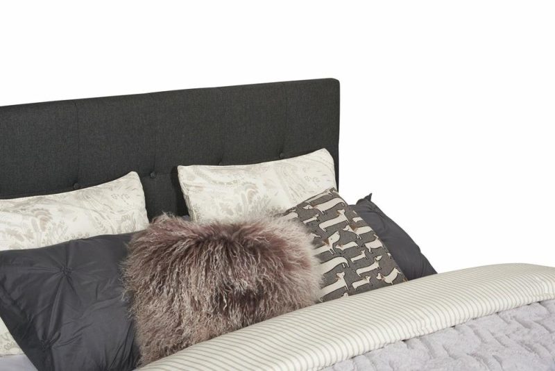 Page Upholstered Bed In Charcoal Linen-Look Fabric, Button Tufted – King Size Bedroom