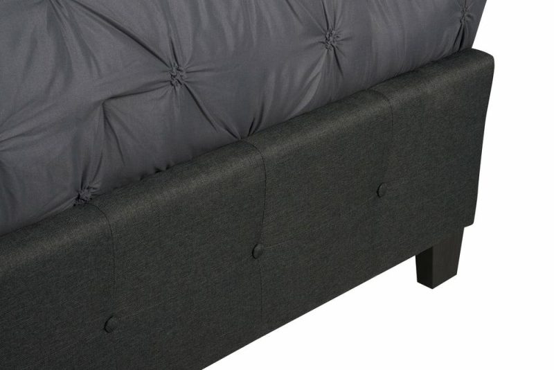 Page Upholstered Bed In Charcoal Linen-Look Fabric, Button Tufted – King Size Bedroom