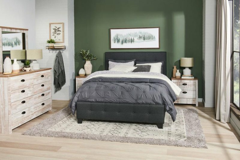 Page Upholstered Bed In Charcoal Linen-Look Fabric, Button Tufted – King Size Bedroom