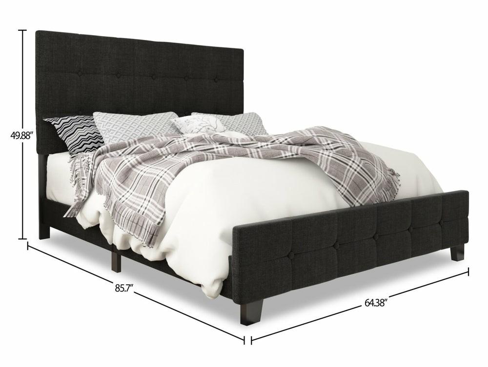 Page Upholstered Bed In Charcoal Linen-Look Fabric, Button Tufted – Queen Size Bedroom