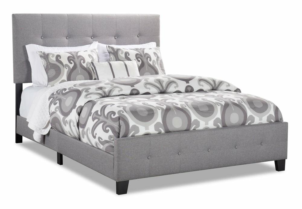 Page Upholstered Bed In Grey Linen-Look Fabric, Button Tufted – Queen Size Bedroom