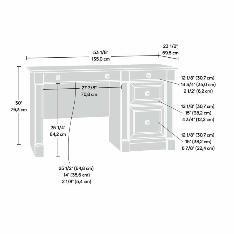 Palladia 53.15″ Desk With 3-Drawers – Vintage Oak Desks