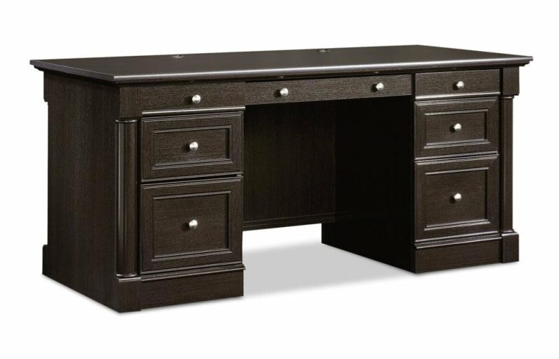 Palladia 65.12″ Executive Desk With 5-Drawers – Wind Oak Desks