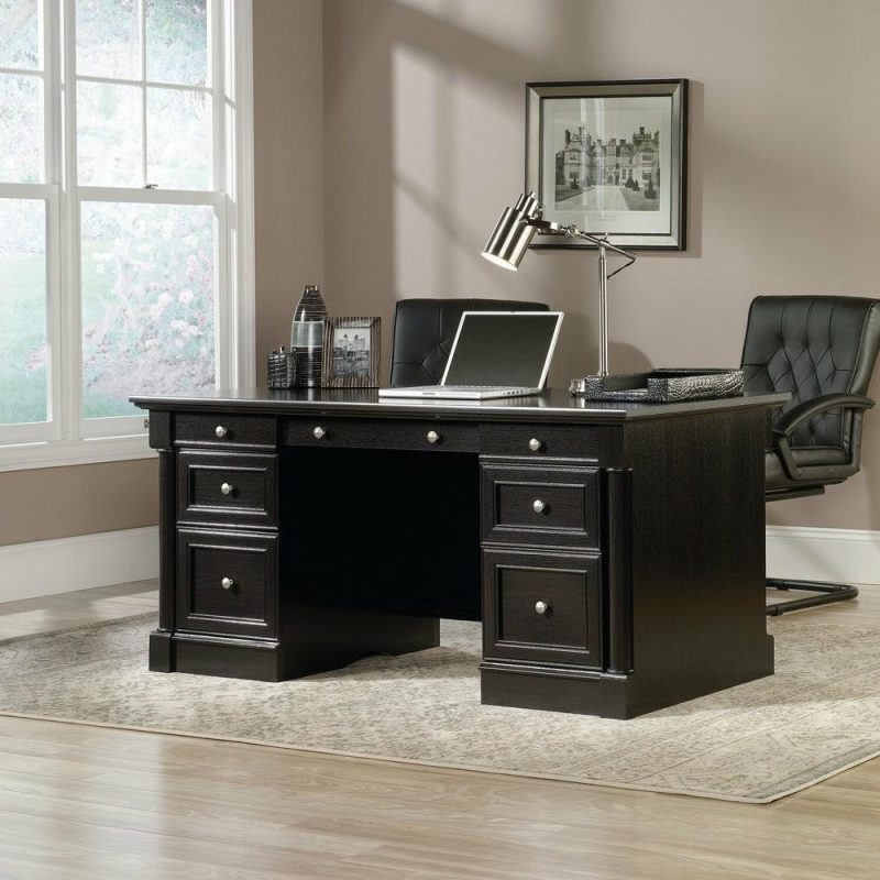 Palladia 65.12″ Executive Desk With 5-Drawers – Wind Oak Desks