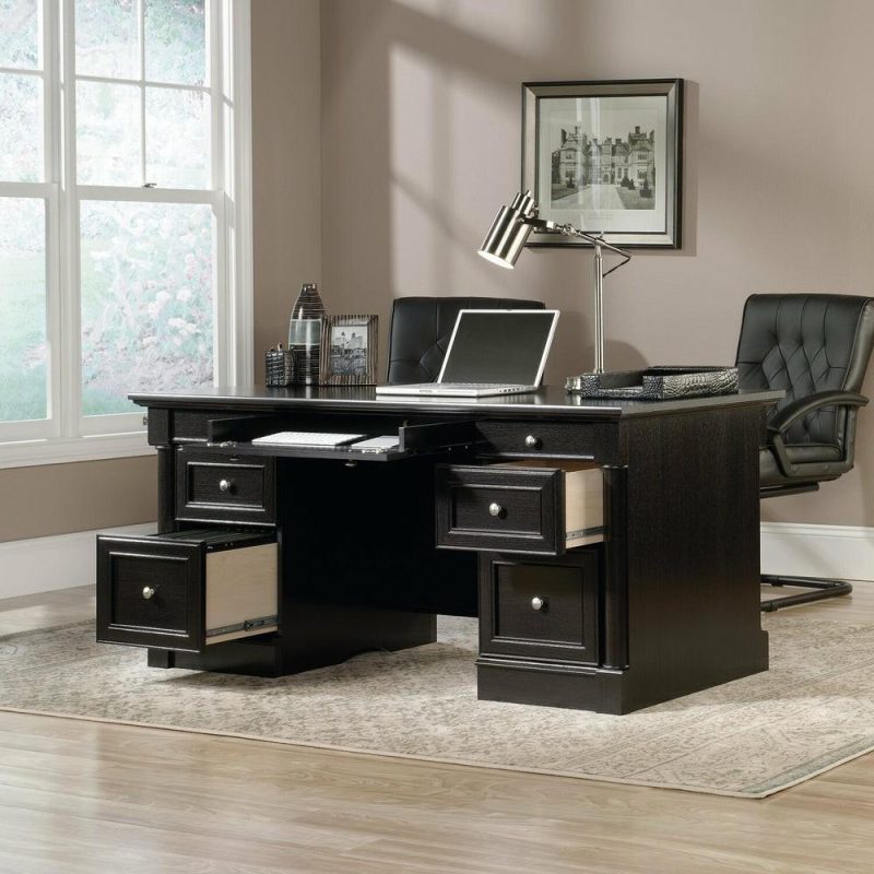 Palladia 65.12″ Executive Desk With 5-Drawers – Wind Oak Desks