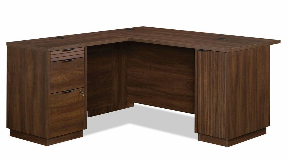 Palo Alto 59.13″ Commercial Grade L-Shaped Desk With 3-Drawers & Cabinet – Mahogany Desks