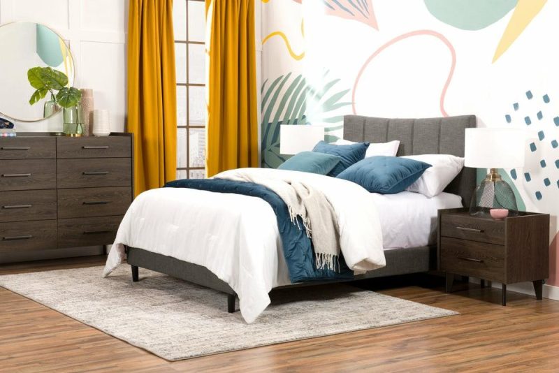 Paseo Upholstered Platform Bed In Grey Fabric – Full Size Bedroom