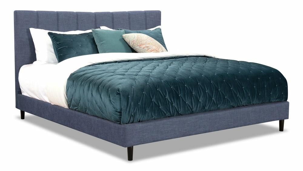 Paseo Upholstered Platform Bed In Navy Fabric – King Size Bedroom