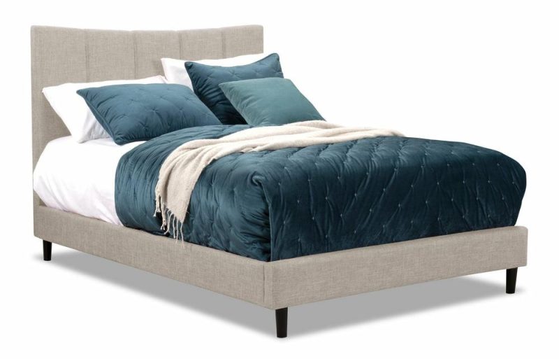 Paseo Upholstered Platform Bed In Taupe Fabric – Full Size Bedroom