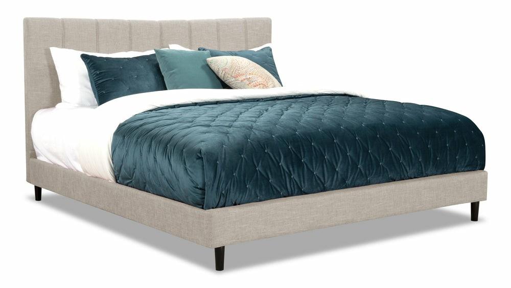 Paseo Upholstered Platform Bed In Taupe Fabric – King Size Bedroom