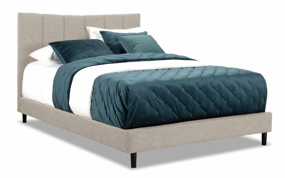 Paseo Upholstered Platform Bed In Taupe Fabric – Queen Size Bedroom