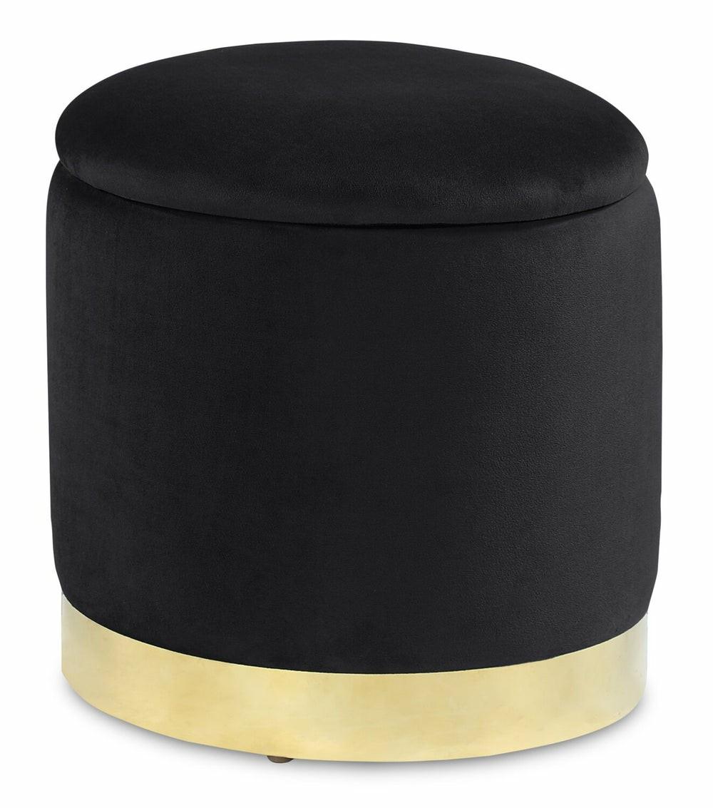 Phebe 16.5″ Storage Ottoman With Gold Trim Base – Black Furniture