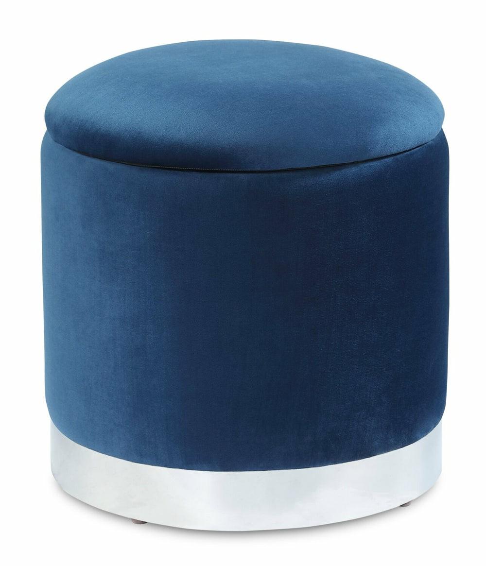 Phebe 16.5″ Storage Ottoman With Gold Trim Base – Navy Furniture