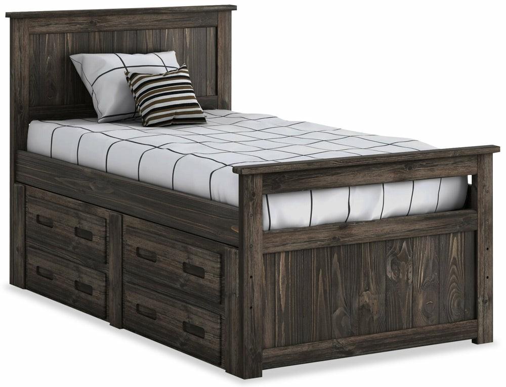 Piper 4-Drawer Storage Bed For Kids, Solid Pine Wood, Driftwood Grey – Twin Size Bedroom