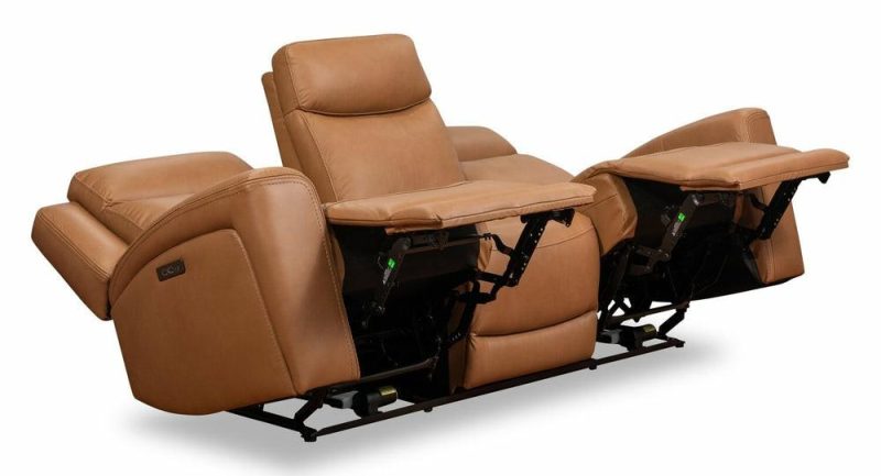 Prescott 88.5″ Butternut Brown Genuine Leather Zero Gravity Power Reclining Sofa With Power Headrests Furniture