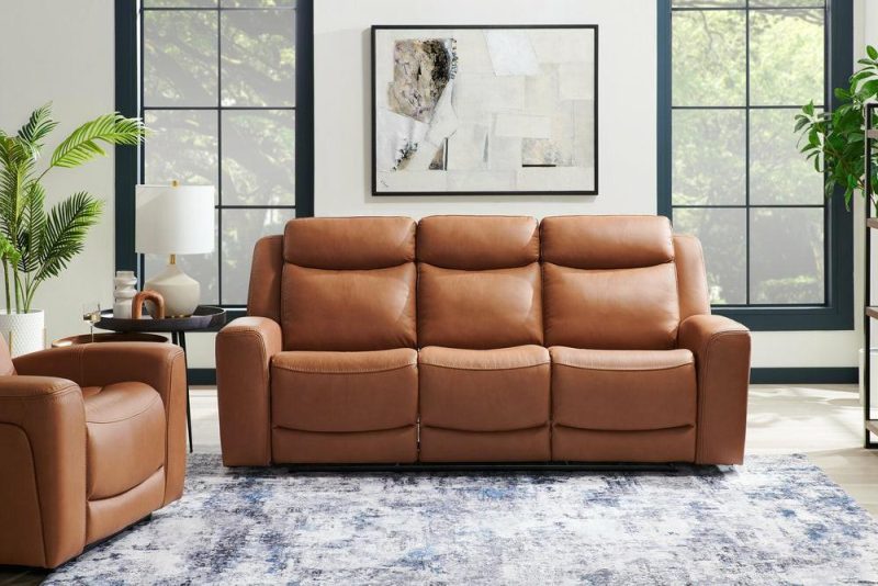 Prescott 88.5″ Butternut Brown Genuine Leather Zero Gravity Power Reclining Sofa With Power Headrests Furniture