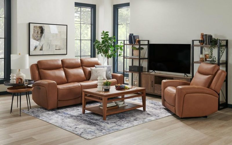 Prescott 88.5″ Butternut Brown Genuine Leather Zero Gravity Power Reclining Sofa With Power Headrests Furniture