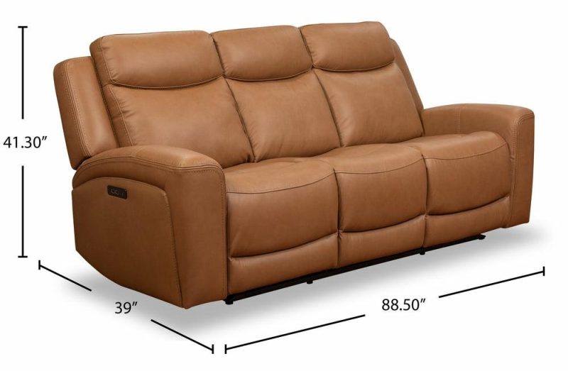 Prescott 88.5″ Butternut Brown Genuine Leather Zero Gravity Power Reclining Sofa With Power Headrests Furniture