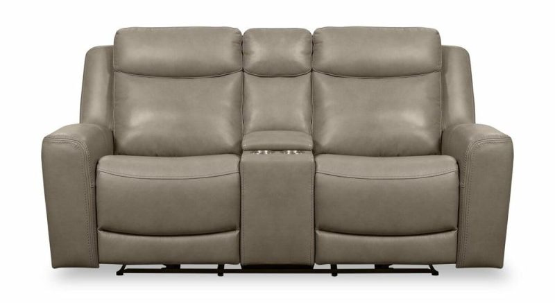 Prescott Genuine Leather Power Reclining Loveseat – Grey Furniture