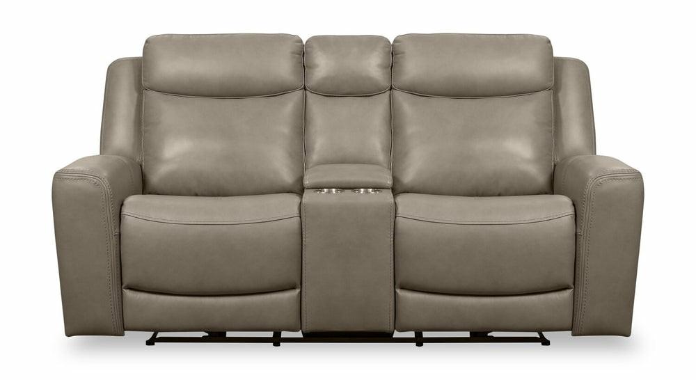 Prescott Genuine Leather Power Reclining Loveseat – Grey Furniture