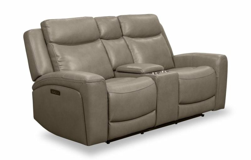 Prescott Genuine Leather Power Reclining Loveseat – Grey Furniture