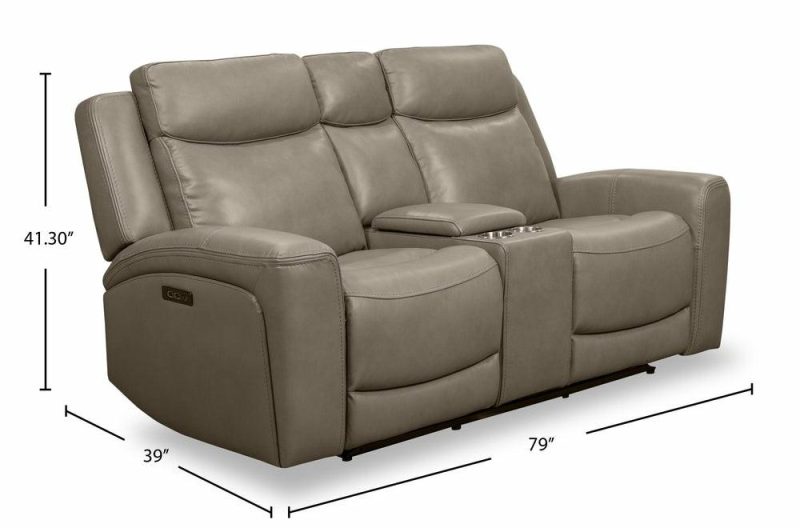 Prescott Genuine Leather Power Reclining Loveseat – Grey Furniture