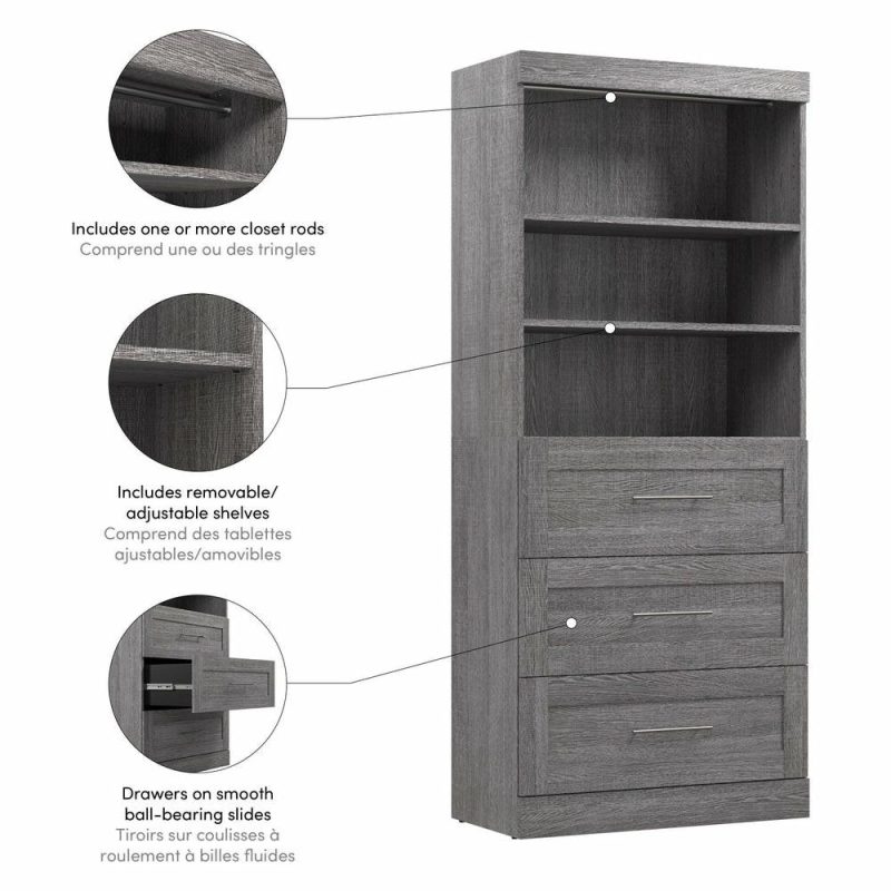 Pur 36 W Closet Organizer With Drawers – Bark Grey Armoires & Wardrobes