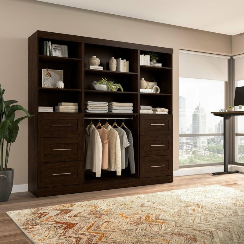 Pur 86 W Closet Organization System With Drawers – Chocolate Armoires & Wardrobes