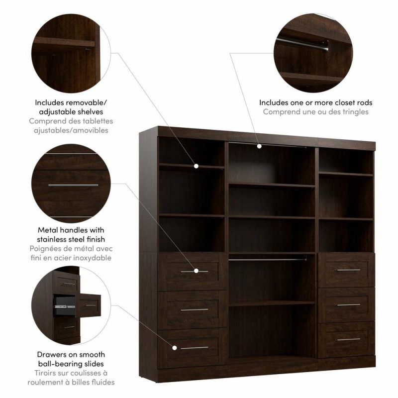 Pur 86 W Closet Organization System With Drawers – Chocolate Armoires & Wardrobes