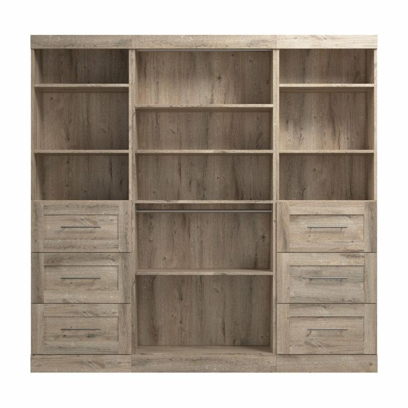 Pur 86 W Closet Organization System With Drawers – Rustic Brown Armoires & Wardrobes