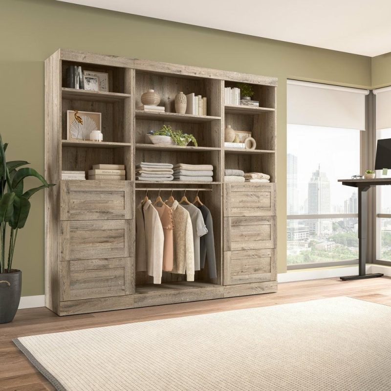 Pur 86 W Closet Organization System With Drawers – Rustic Brown Armoires & Wardrobes