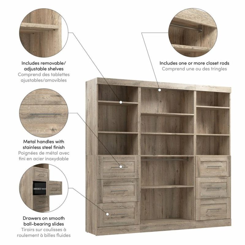 Pur 86 W Closet Organization System With Drawers – Rustic Brown Armoires & Wardrobes