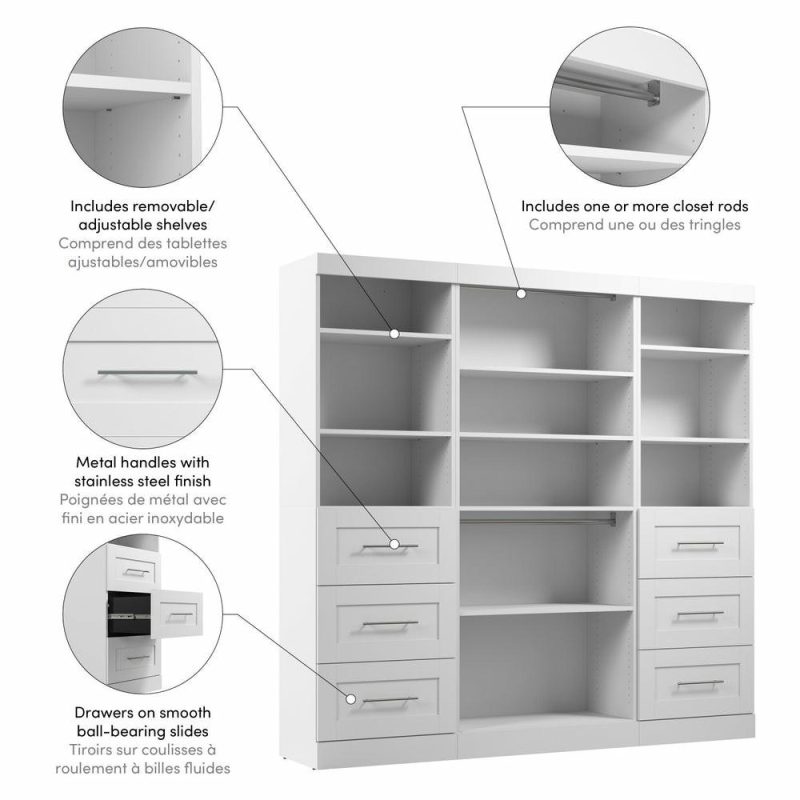 Pur 86 W Closet Organization System With Drawers – White Armoires & Wardrobes