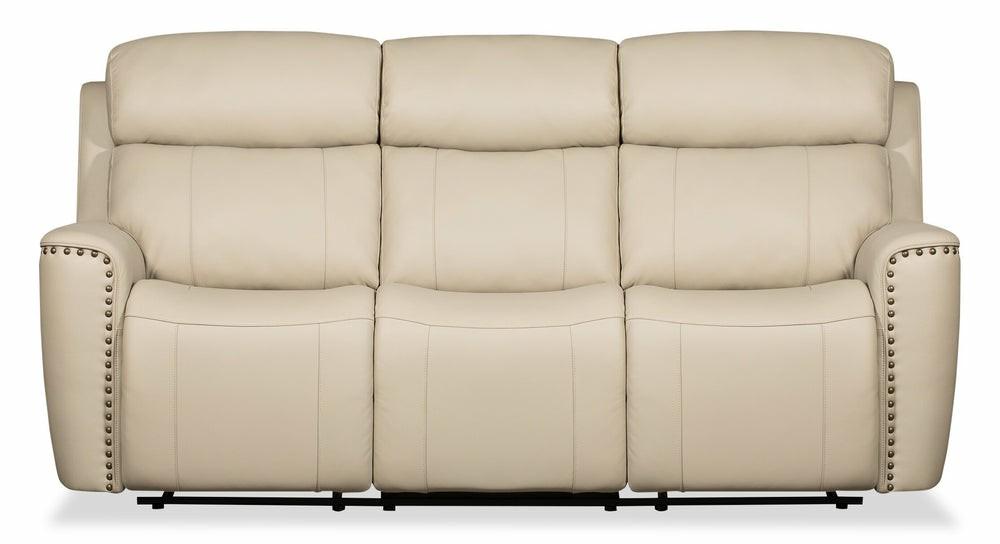 Quincy 83″ Beige Genuine Leather Power Reclining Sofa With Nailhead Trim And Usb Ports Furniture