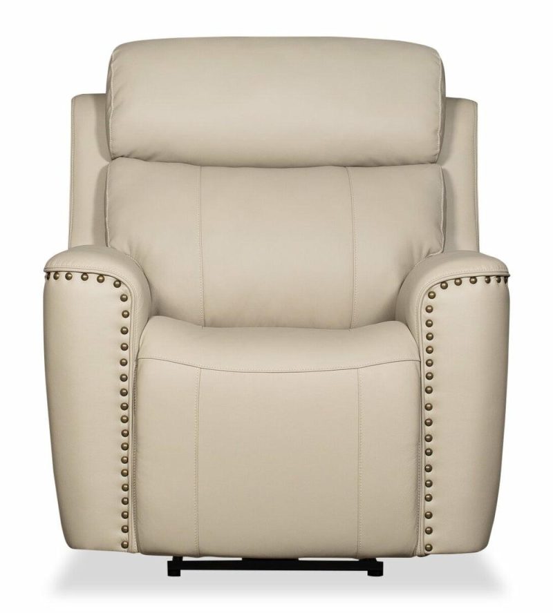 Quincy Genuine Leather Recliner – Beige Furniture