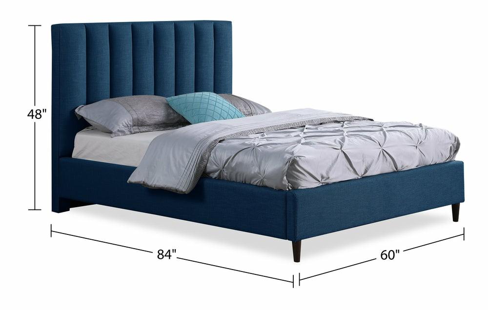 Rain Upholstered Platform Bed In Blue Fabric, Tufted – Full Size Bedroom