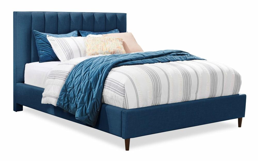 Rain Upholstered Platform Bed In Blue Fabric, Tufted – King Size Bedroom