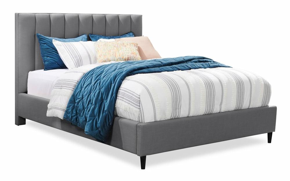 Rain Upholstered Platform Bed In Grey Fabric, Tufted – Full Size Bedroom