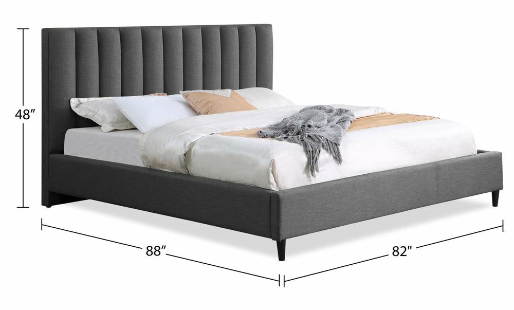 Rain Upholstered Platform Bed In Grey Fabric, Tufted – King Size Bedroom