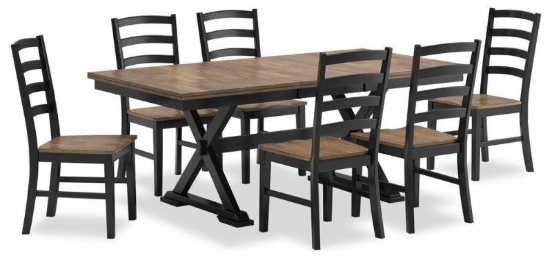 Raven Dining Table, 60-78″W Self-Storing Butterfly Leaf Extension – Two-Tone Black & Brown Dining Room