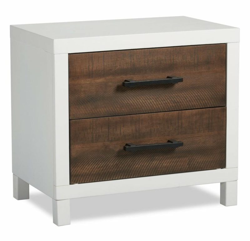 Reese Bedside 2-Drawer Nightstand, 25″W X 23″H – Two-Tone Brown & White Bedroom